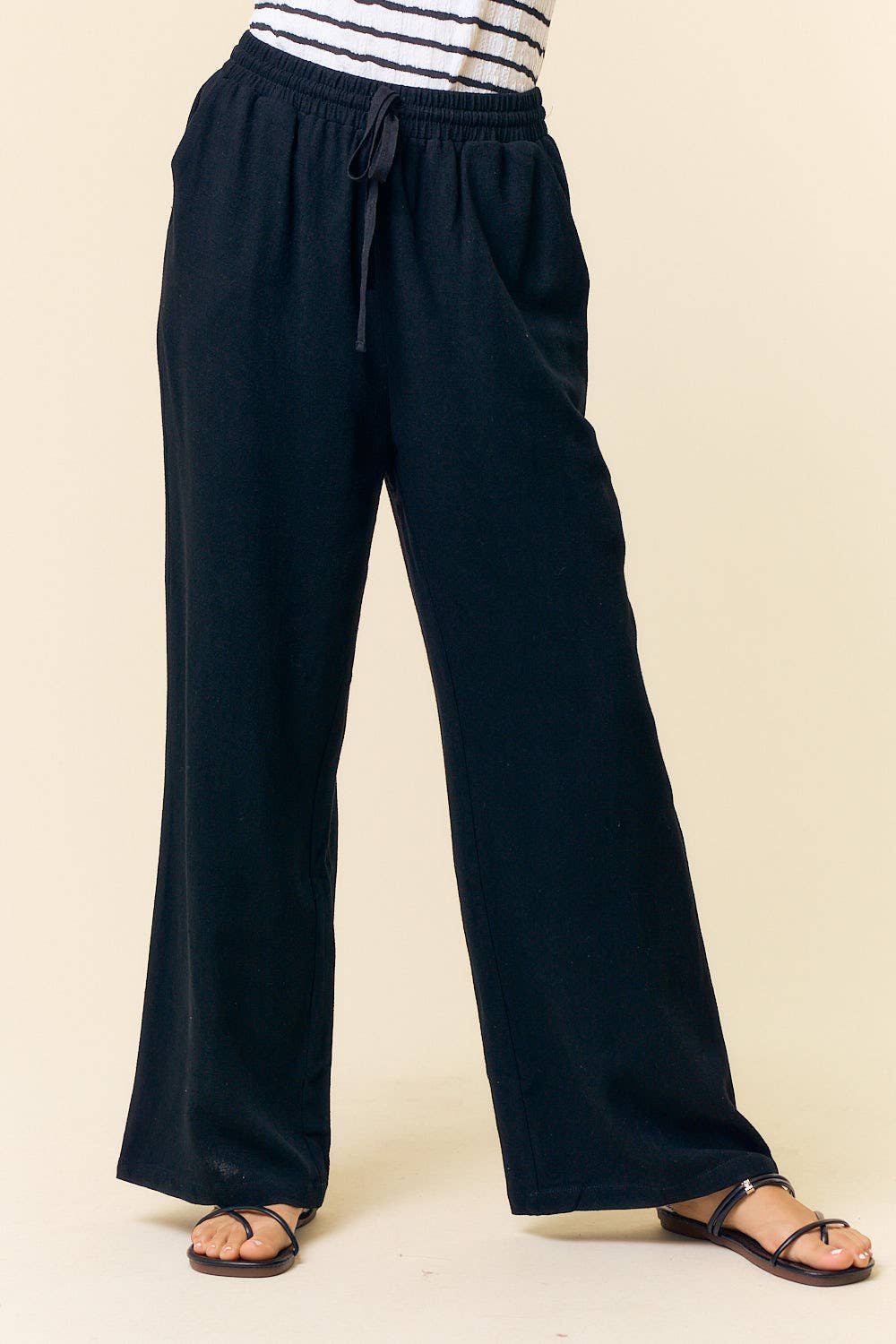 Straight Leg Linen Drawstring Pant