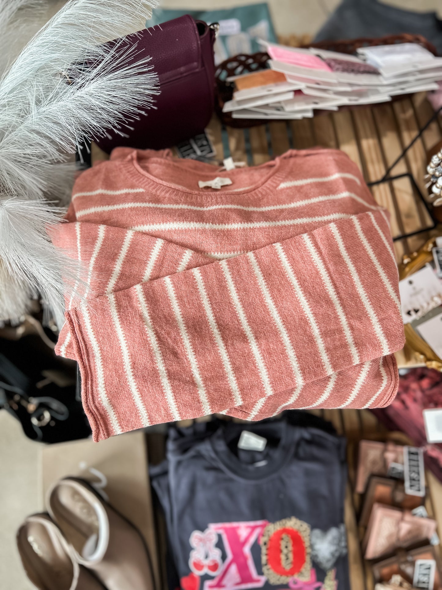 Striped Round Neck Loose Fit Long Sleeve Sweater