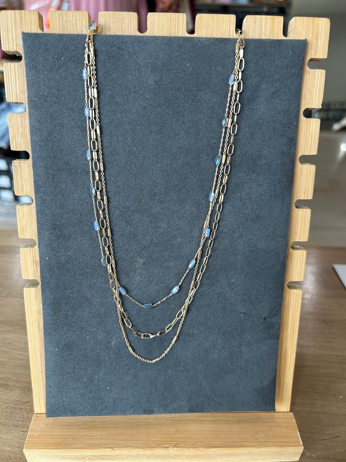 Bead Triple Chain Necklace