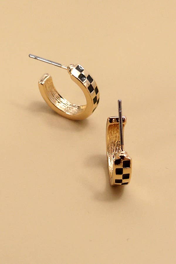 MINI CHECKER HOOP HUGGIE EARRINGS