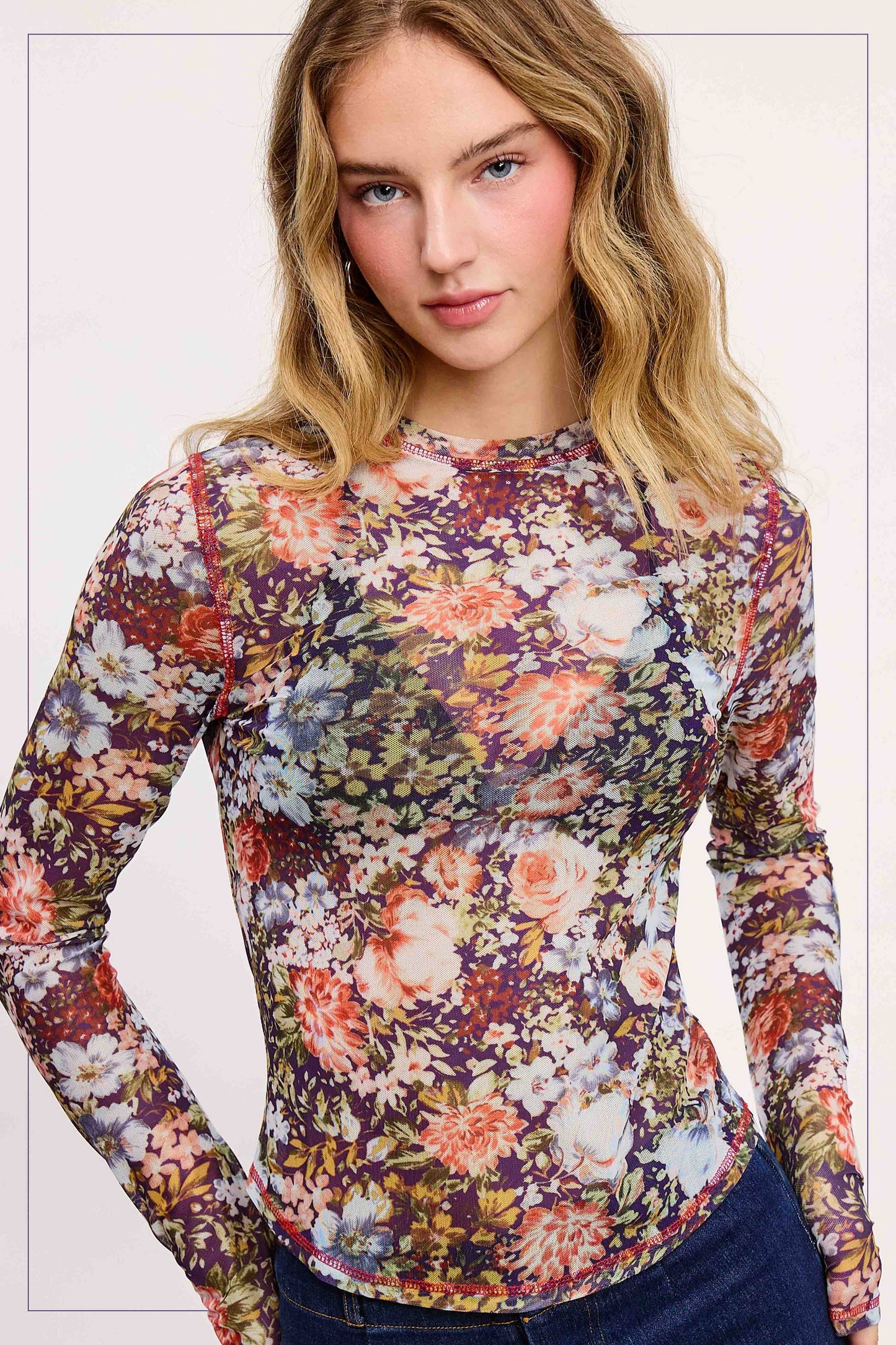 Semi Sheer Floral Mesh Layering Top