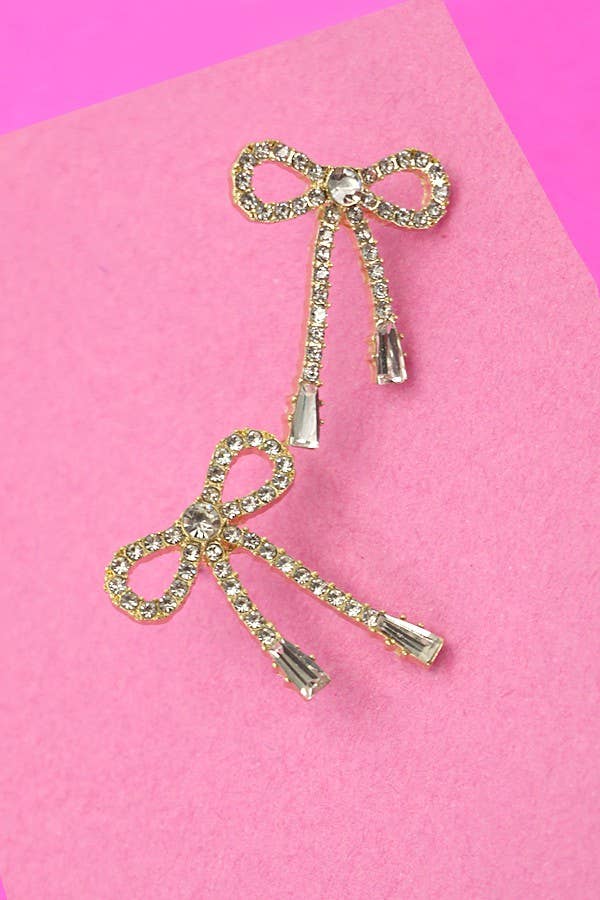 RHINESTONE BOW DROP EARRING