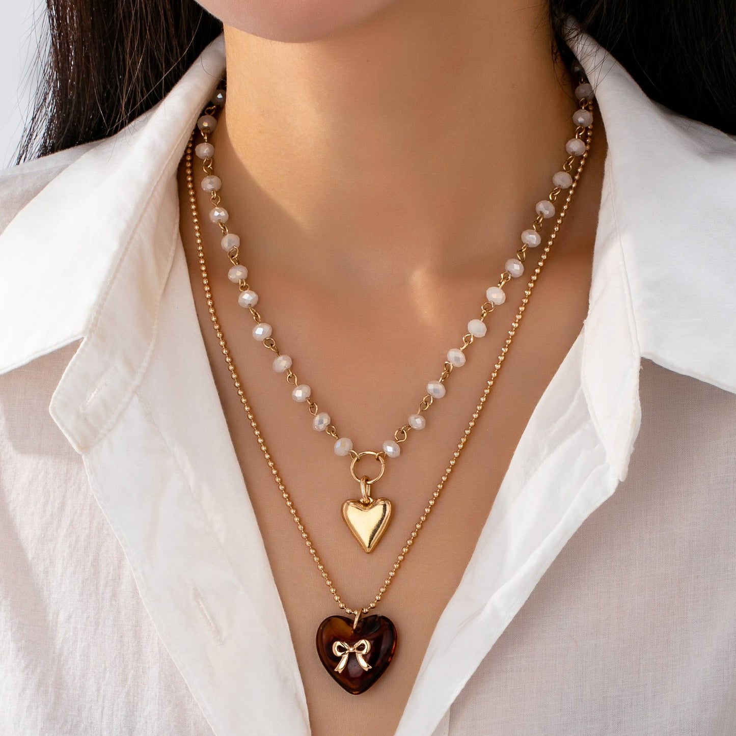 MULTI LAYER DOUBLE HEART CHARM NECKLACE