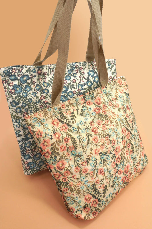 Organic Embroidery Floral Quilted Tote Bag