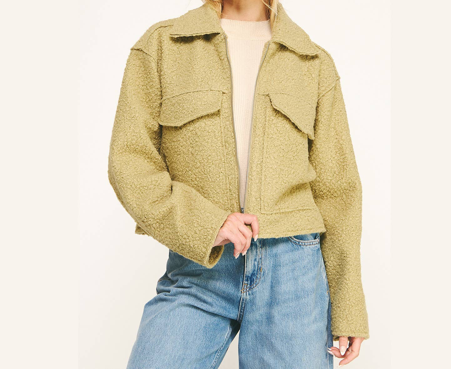 BOXY SHERPA JACKET WITH FRONT POCKETS