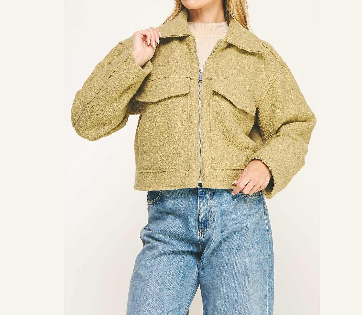 BOXY SHERPA JACKET WITH FRONT POCKETS