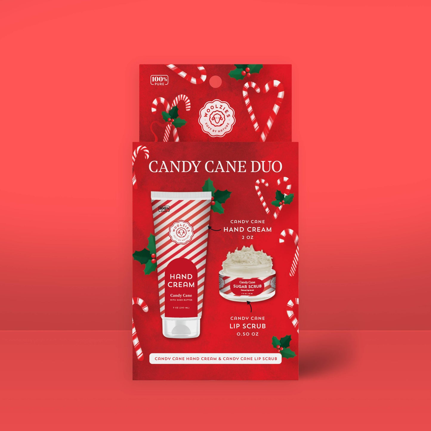 Woolzies - Candy Cane Duo -  Hand Cream & Lip Scrub Duo – Holiday Set