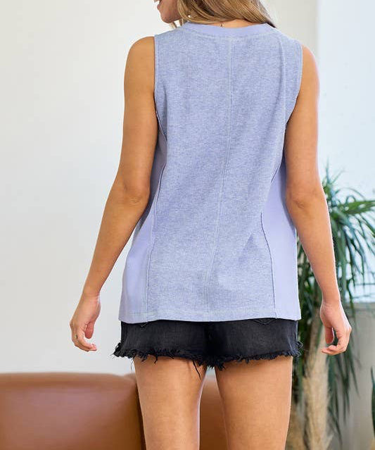 Contrast Rib Tank With Raw Edge Detail
