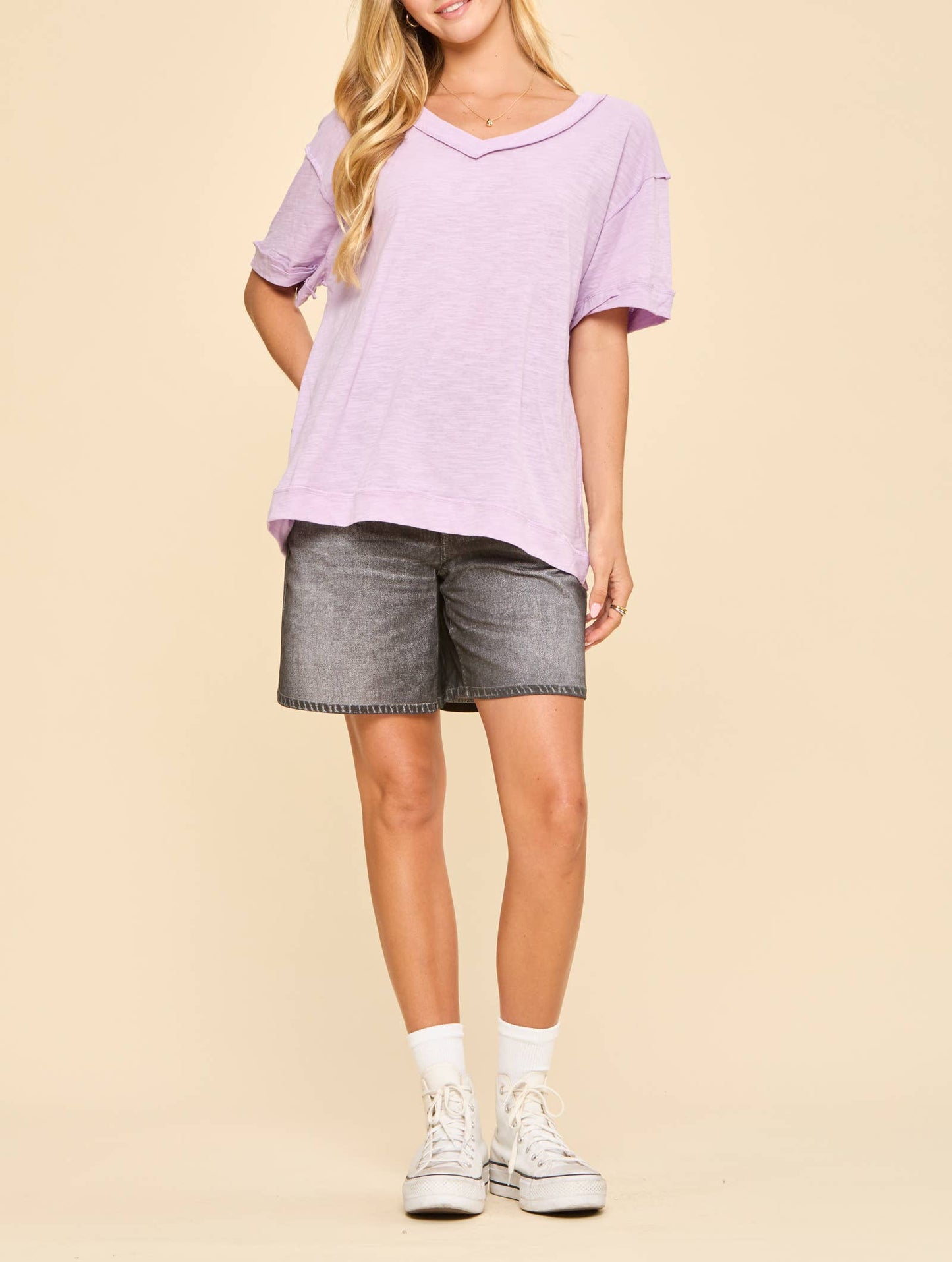 V-Neck Cotton Knit Top