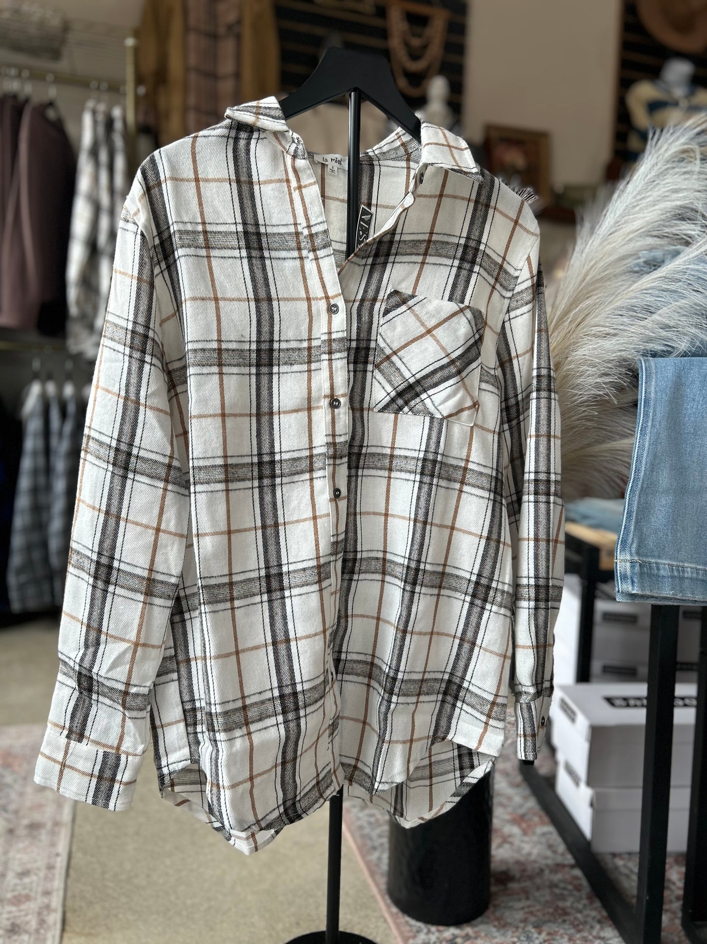 Loose Fit Button Down Plaid Shirt