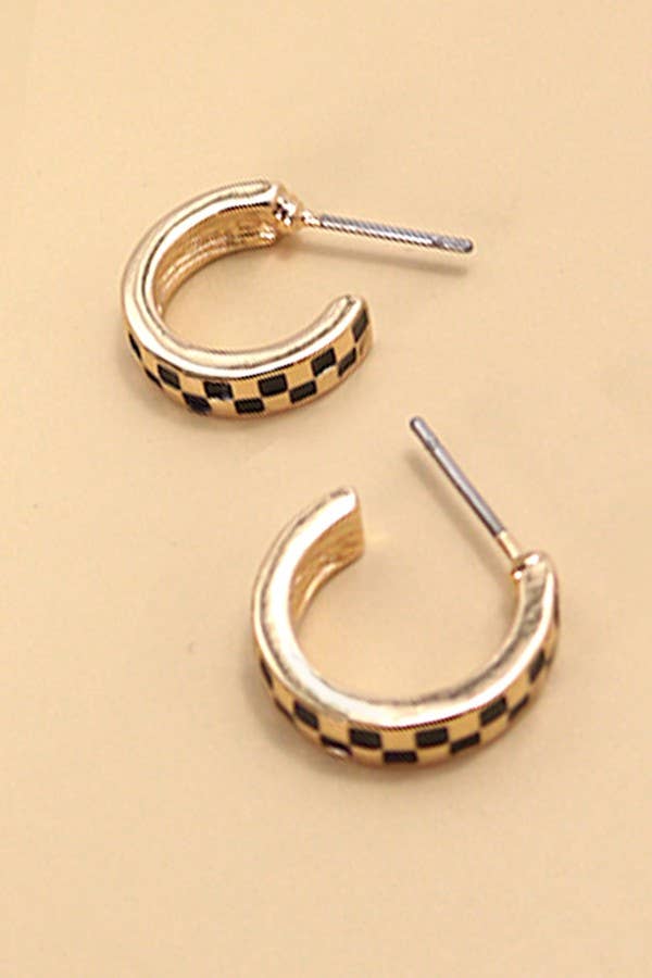 MINI CHECKER HOOP HUGGIE EARRINGS