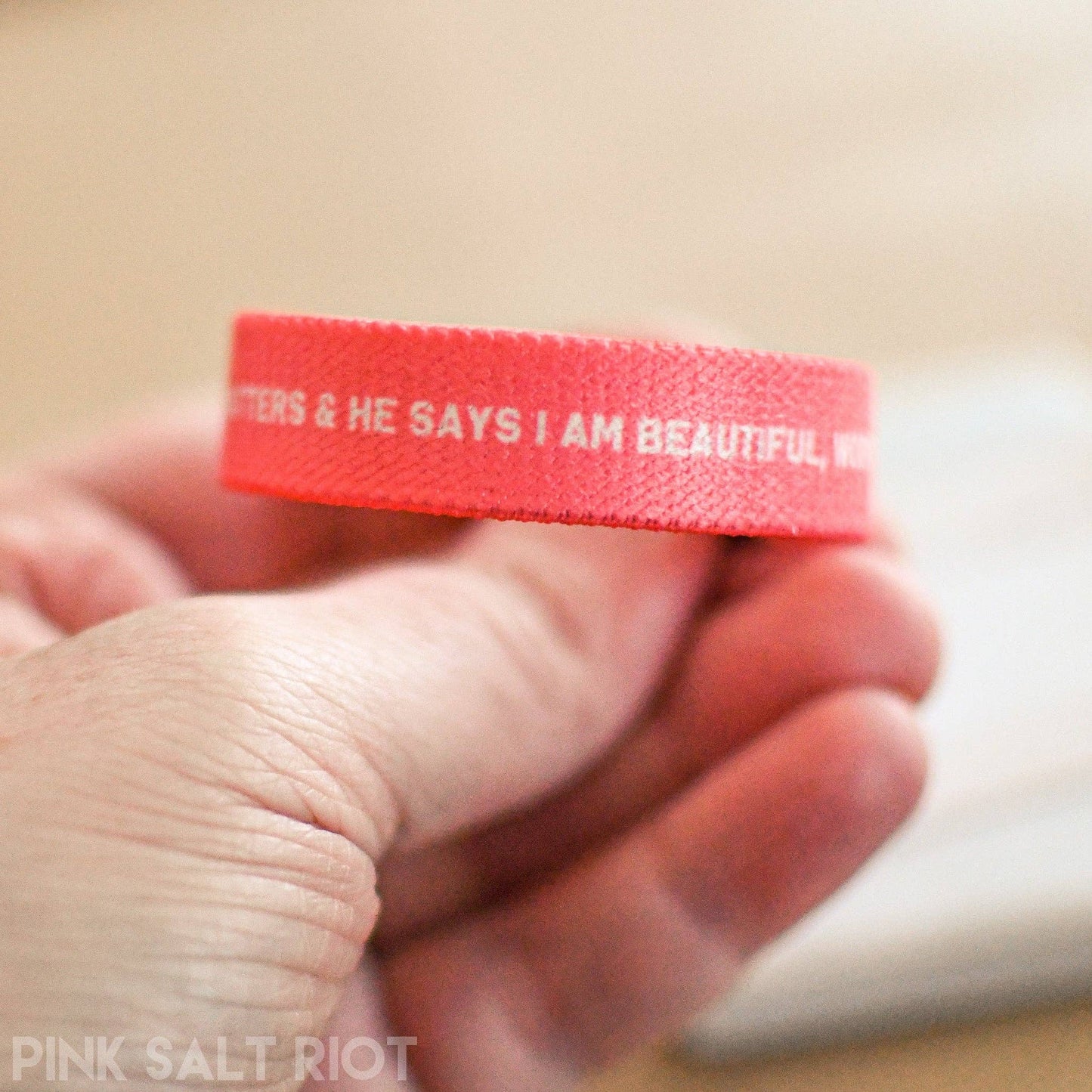 Pink Salt Riot - Beautiful Worthy & Loved Little Girl Pink Floral Wristband