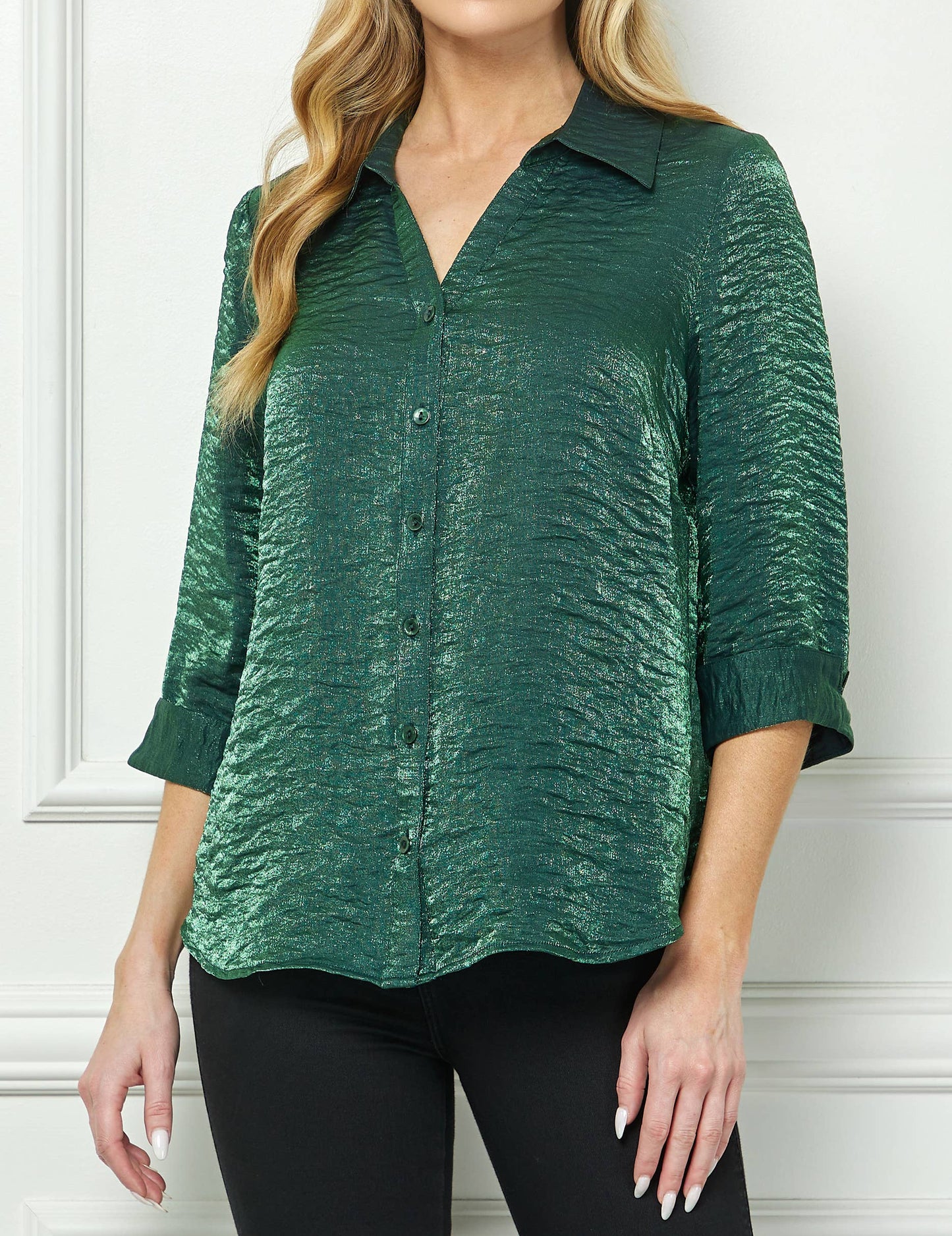 STARLIGHT SHIMMER JOHNNY COLLAR BLOUSE