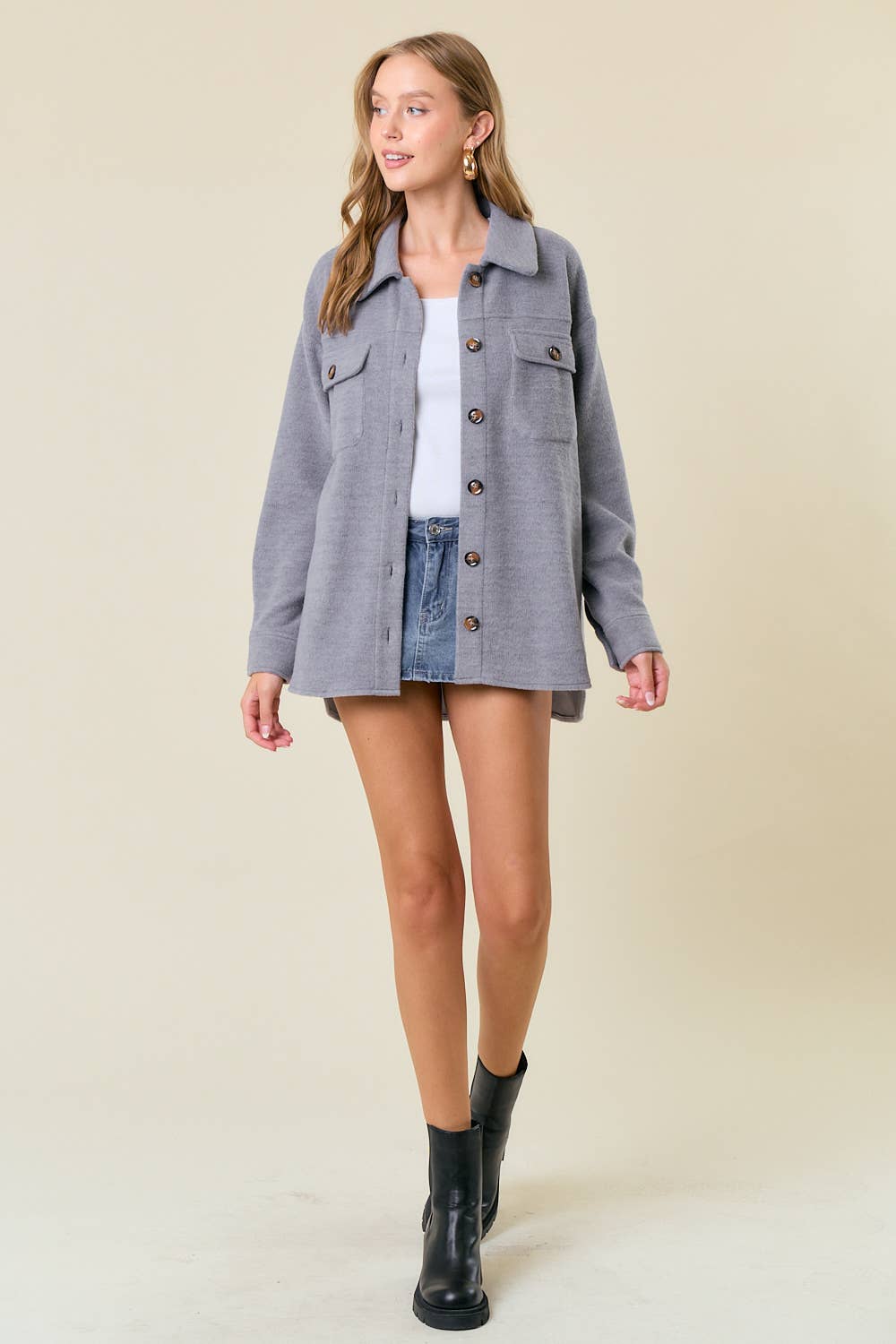 Fleece Knit Button-Down Shacket