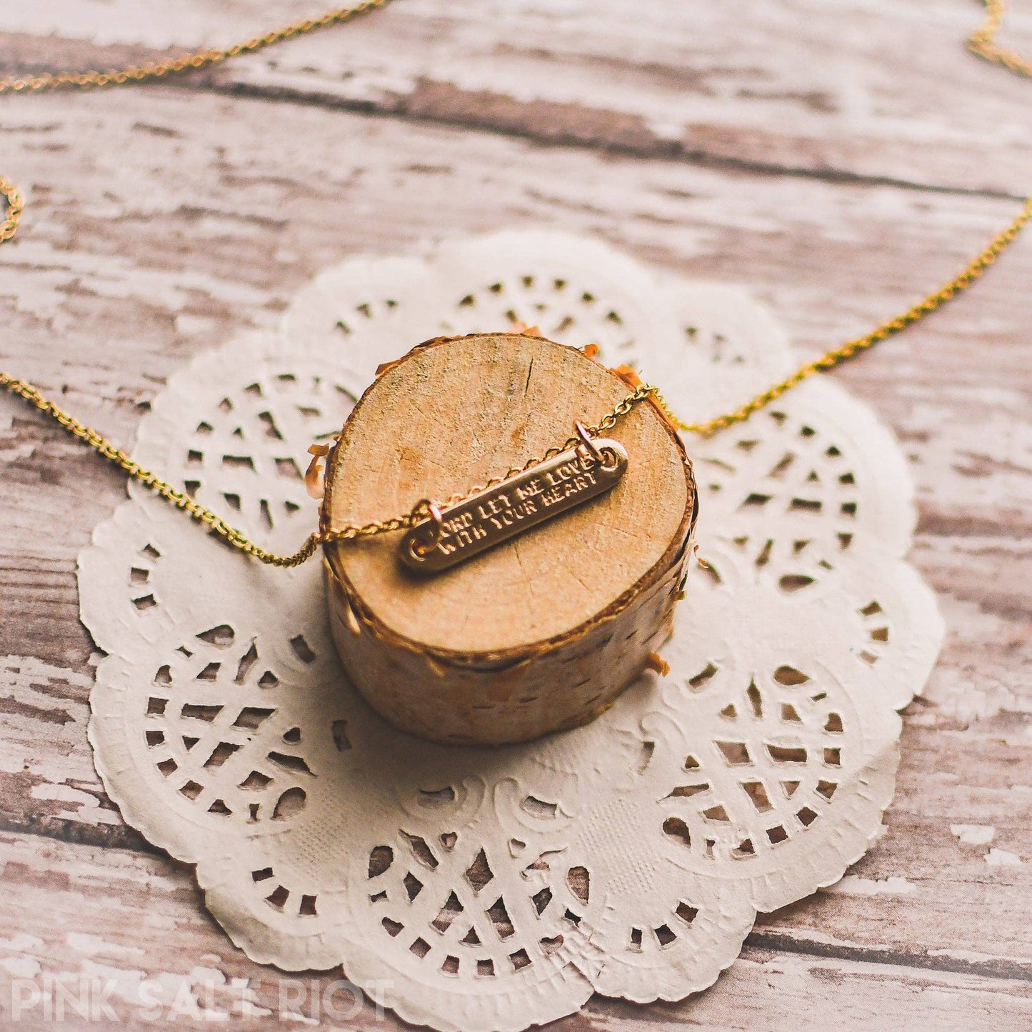 Pink Salt Riot - Love with God’s Heart Gold Bar Necklace
