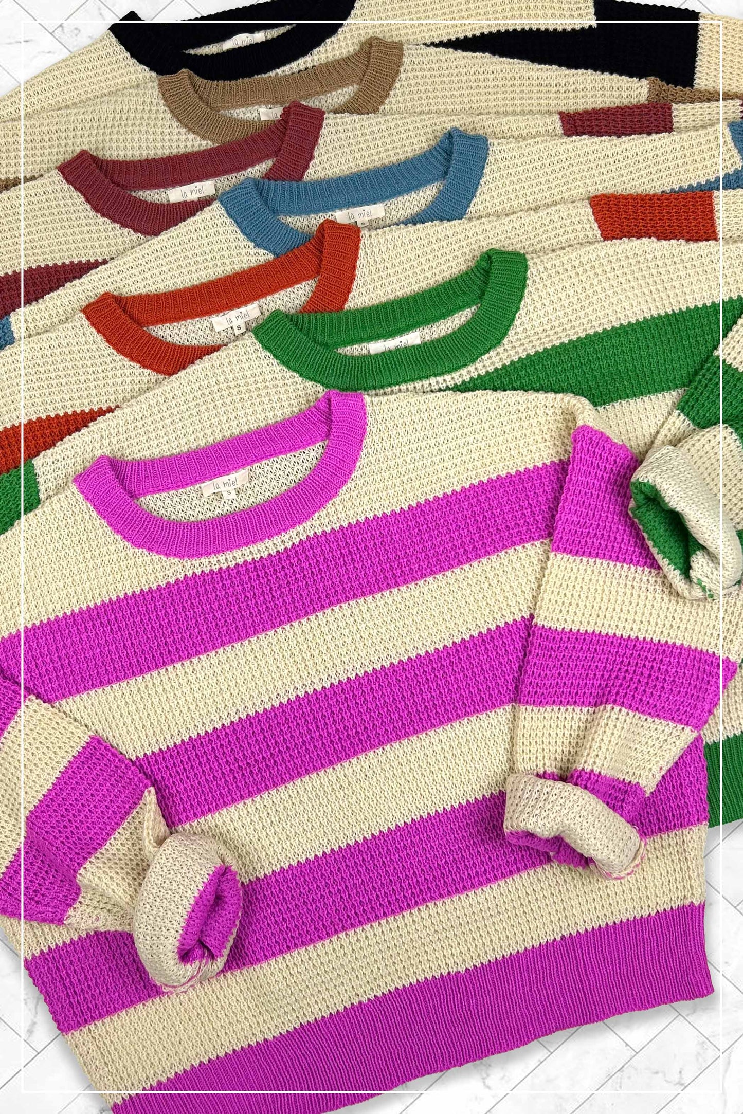 Loose Fit Striped Round Neck Long Sleeve Sweater