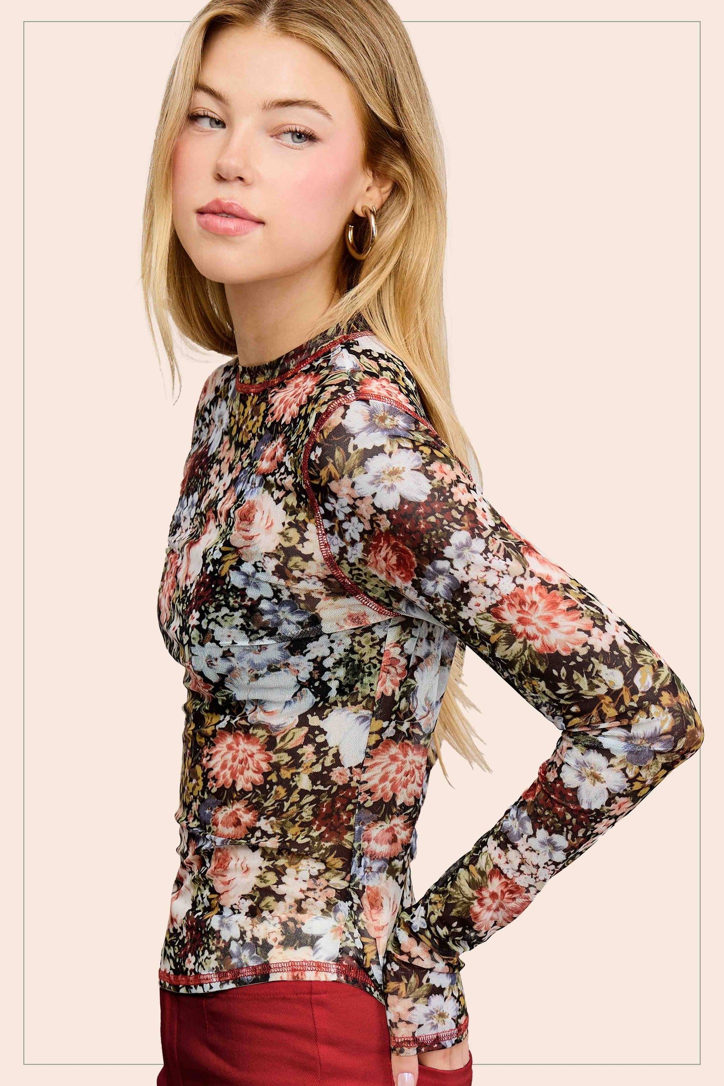 Semi Sheer Floral Mesh Layering Top