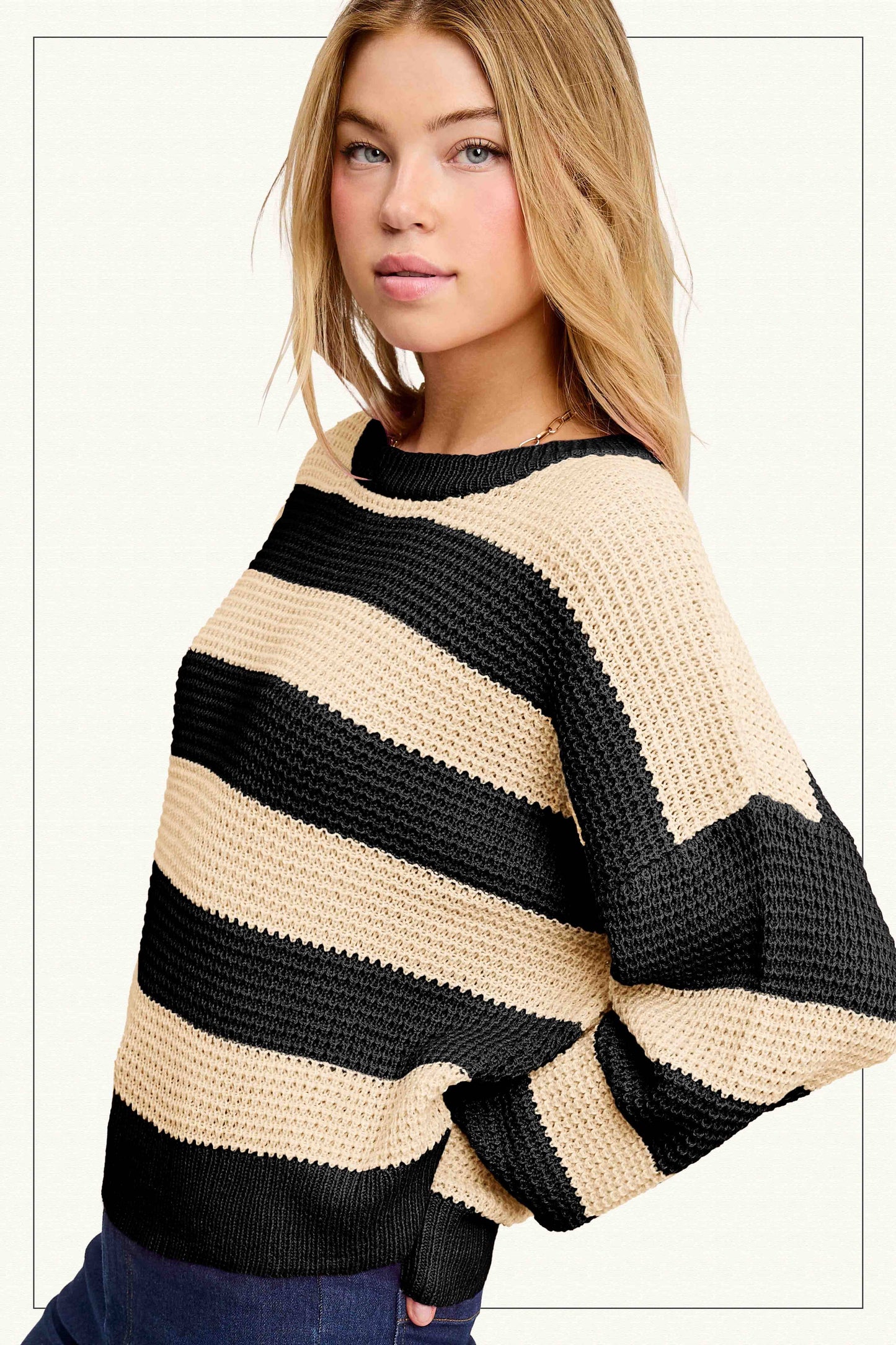 Loose Fit Striped Round Neck Long Sleeve Sweater