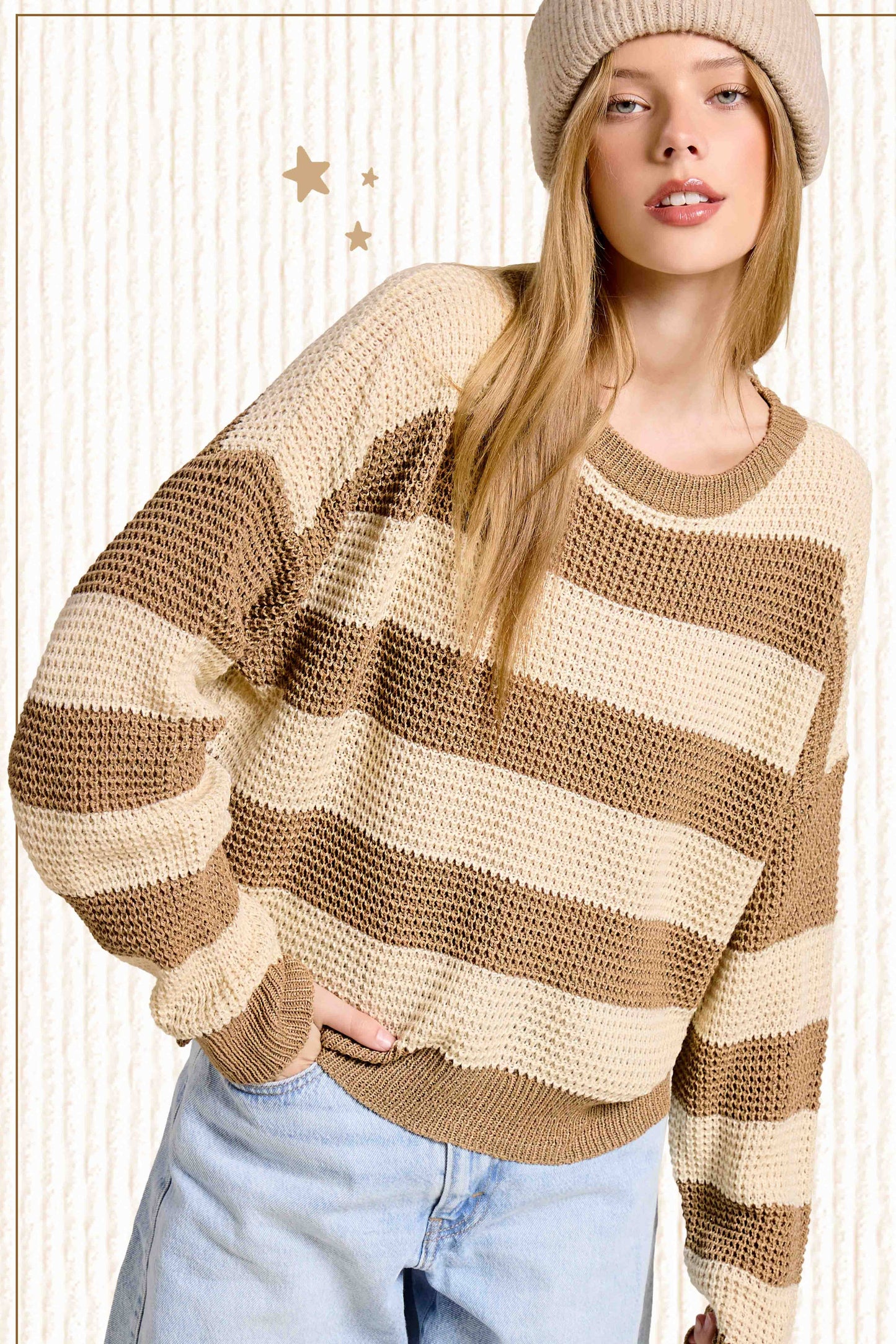 Loose Fit Striped Round Neck Long Sleeve Sweater