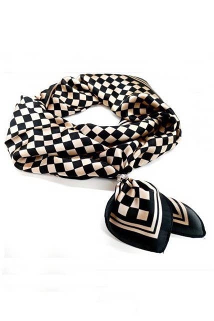 LARGE CHECKER PRINT SILKY FEEL BANDANA SCARF