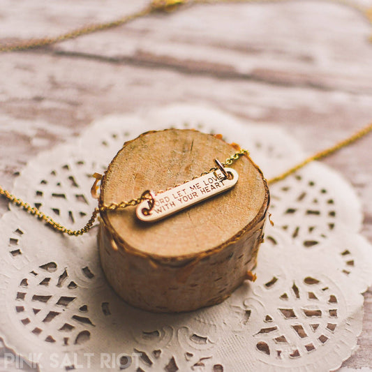 Pink Salt Riot - Love with God’s Heart Gold Bar Necklace