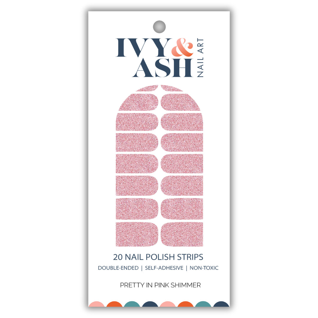 Ivy & Ash - Pretty in Pink Shimmer | Light Baby Pink Glitter Nail Wraps