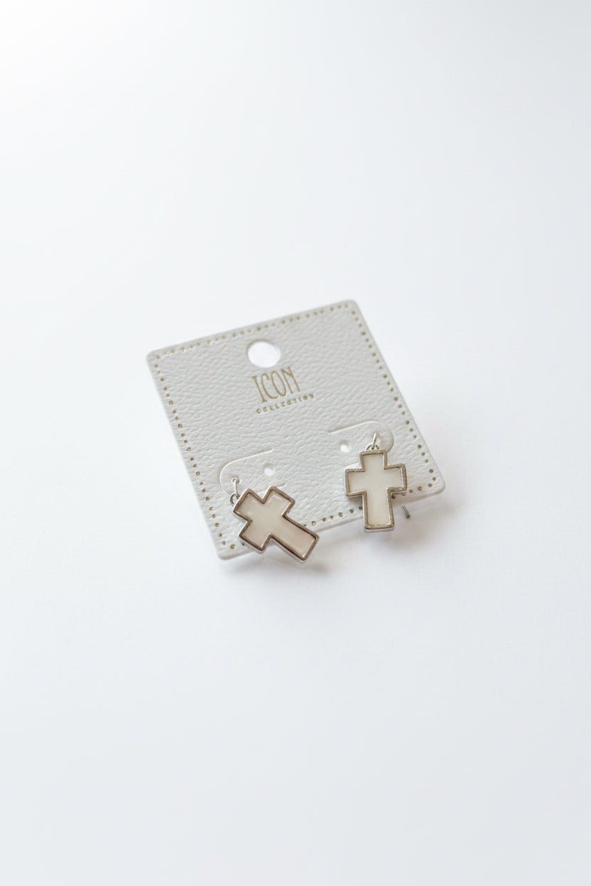 White Cross Earrings