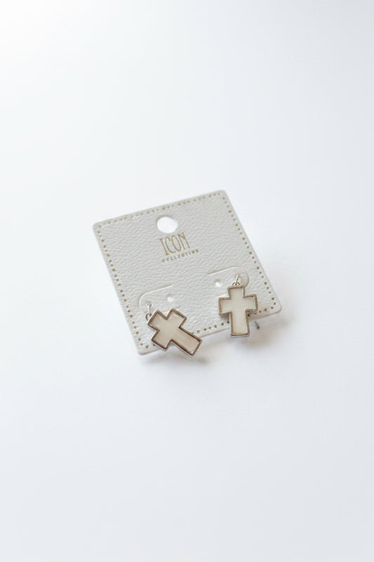 White Cross Earrings