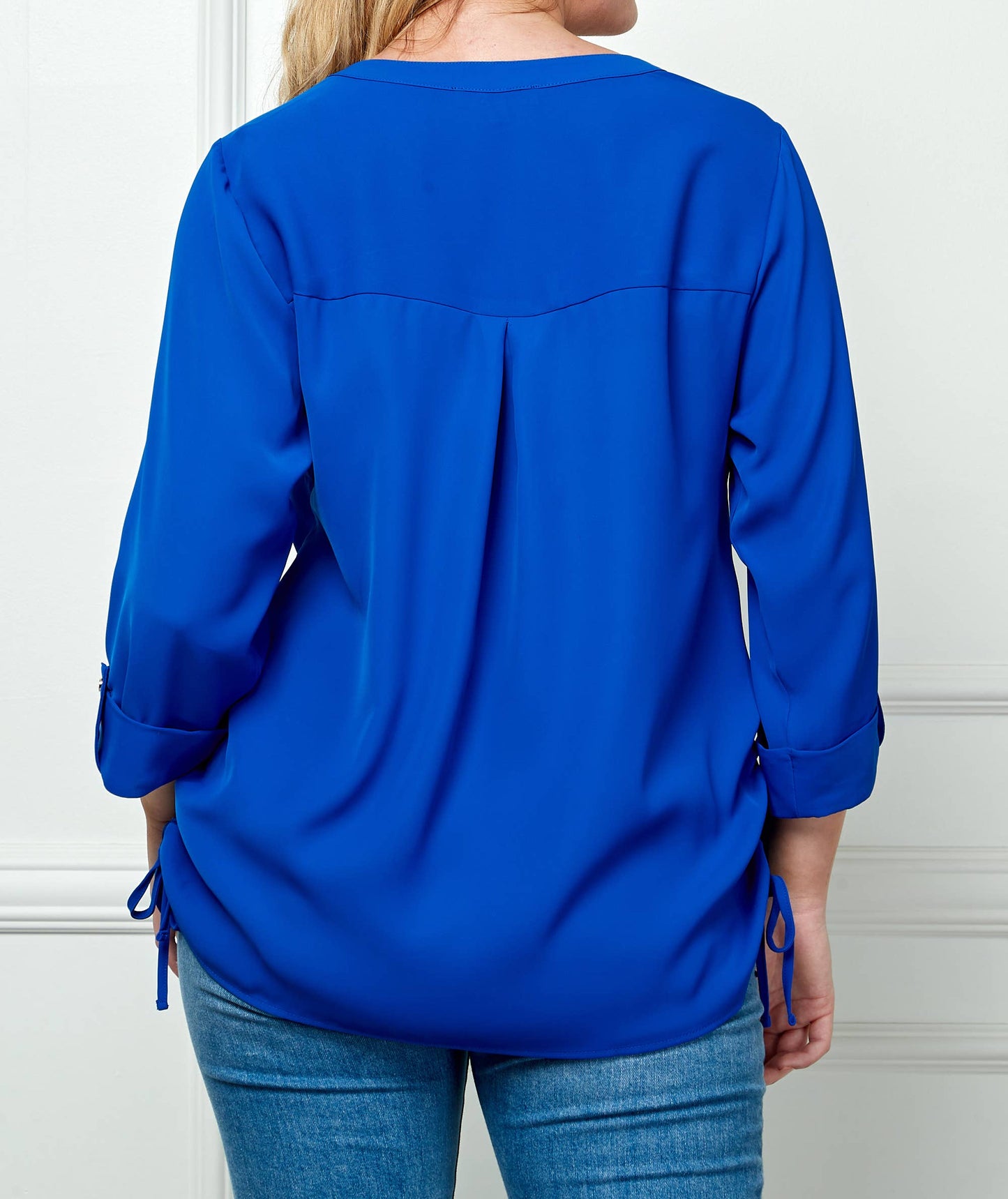PLUS SIZE TAB SLEEVE MANDARIN COLLAR SHIRT