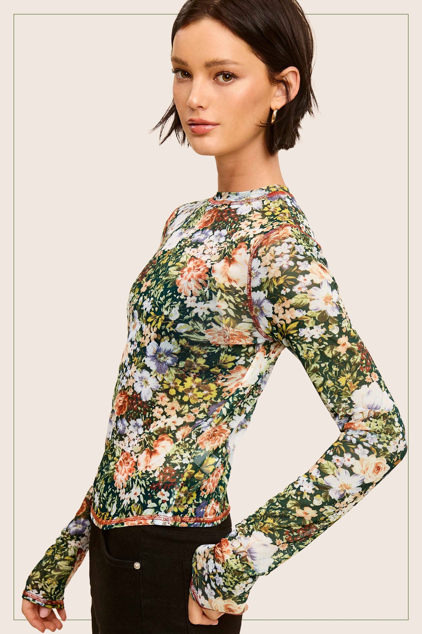 Semi Sheer Floral Mesh Layering Top