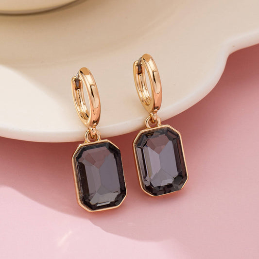 Rectangle & Teardrop Stone Drop Hoop Earrings