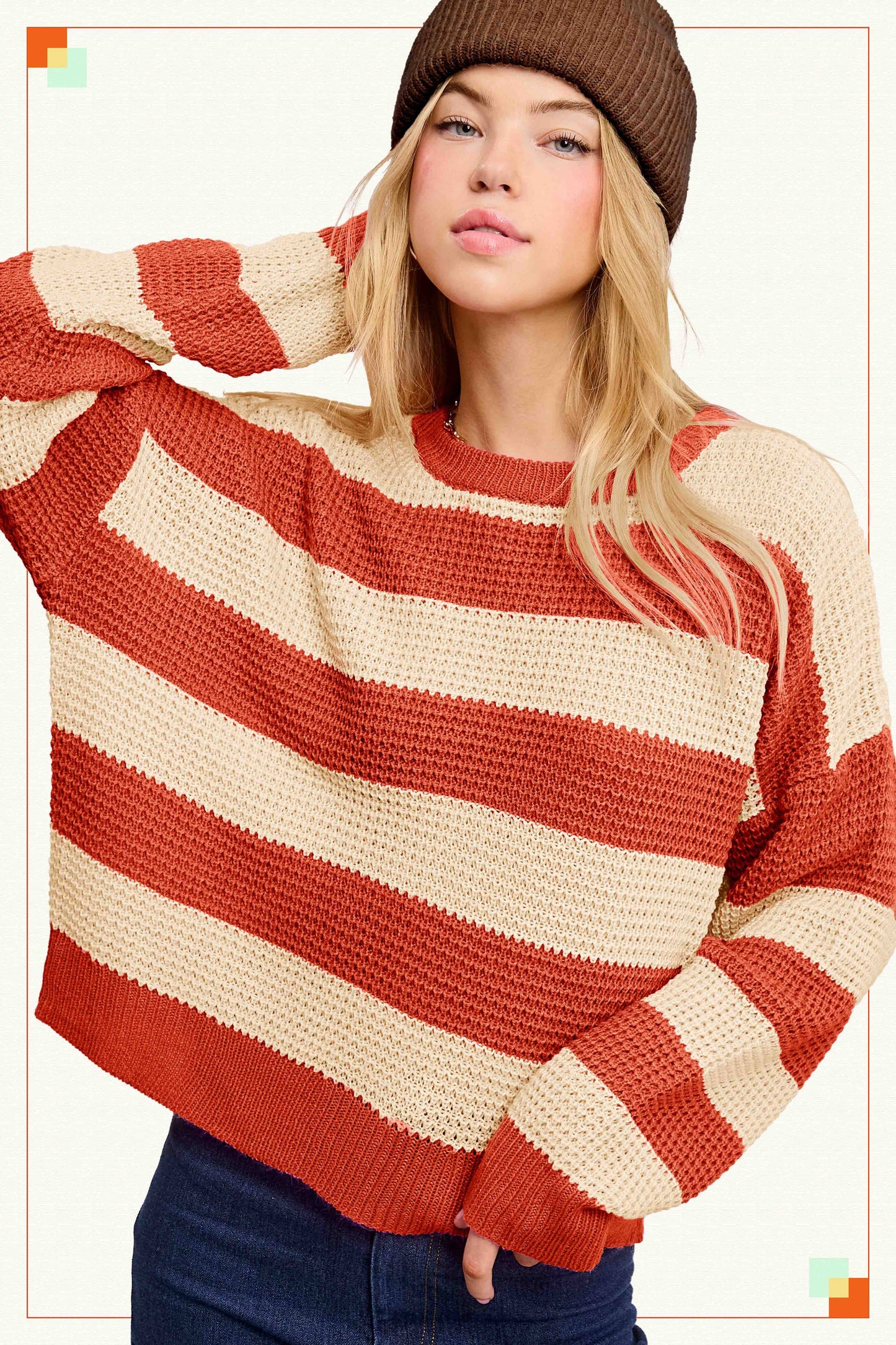 Loose Fit Striped Round Neck Long Sleeve Sweater