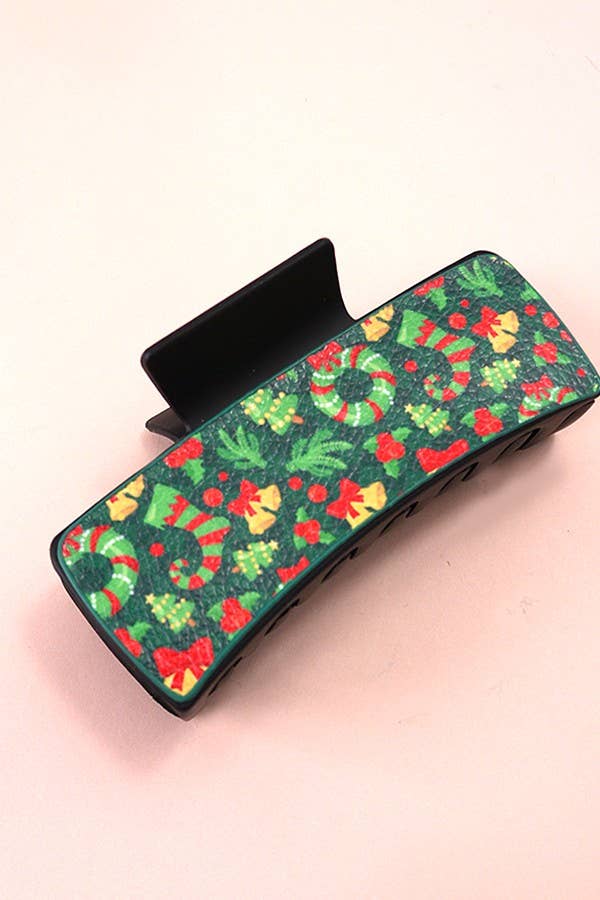 FAUX LEATHER CHRISTMAS HOLIDAY HAIR CLAW PIN
