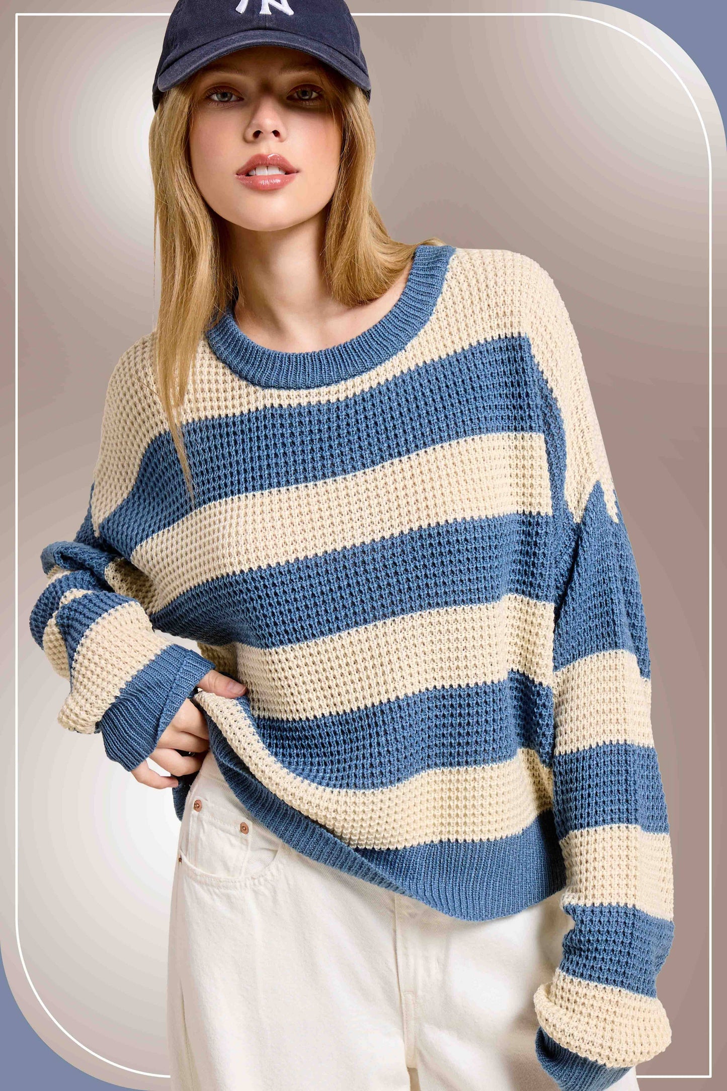 Loose Fit Striped Round Neck Long Sleeve Sweater