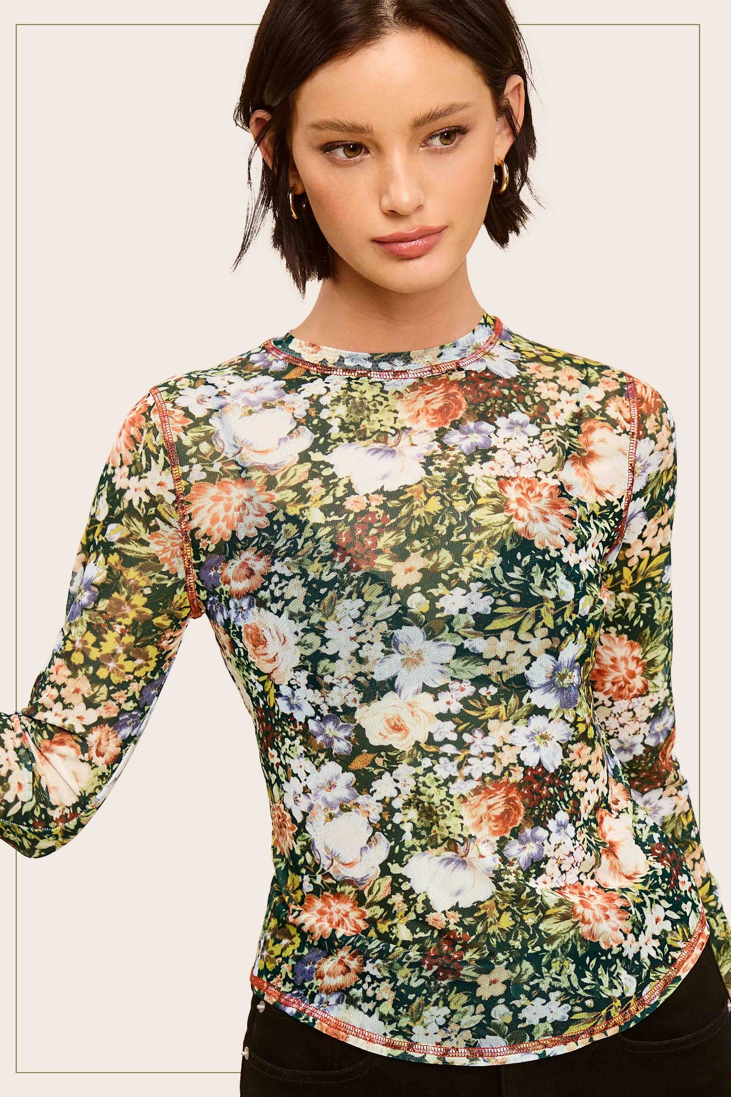 Semi Sheer Floral Mesh Layering Top