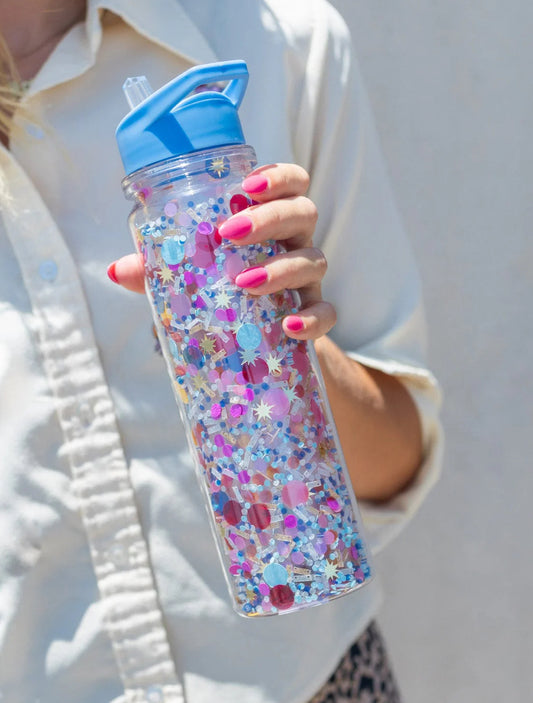 Celebrate Confetti Water Bottle with Straw