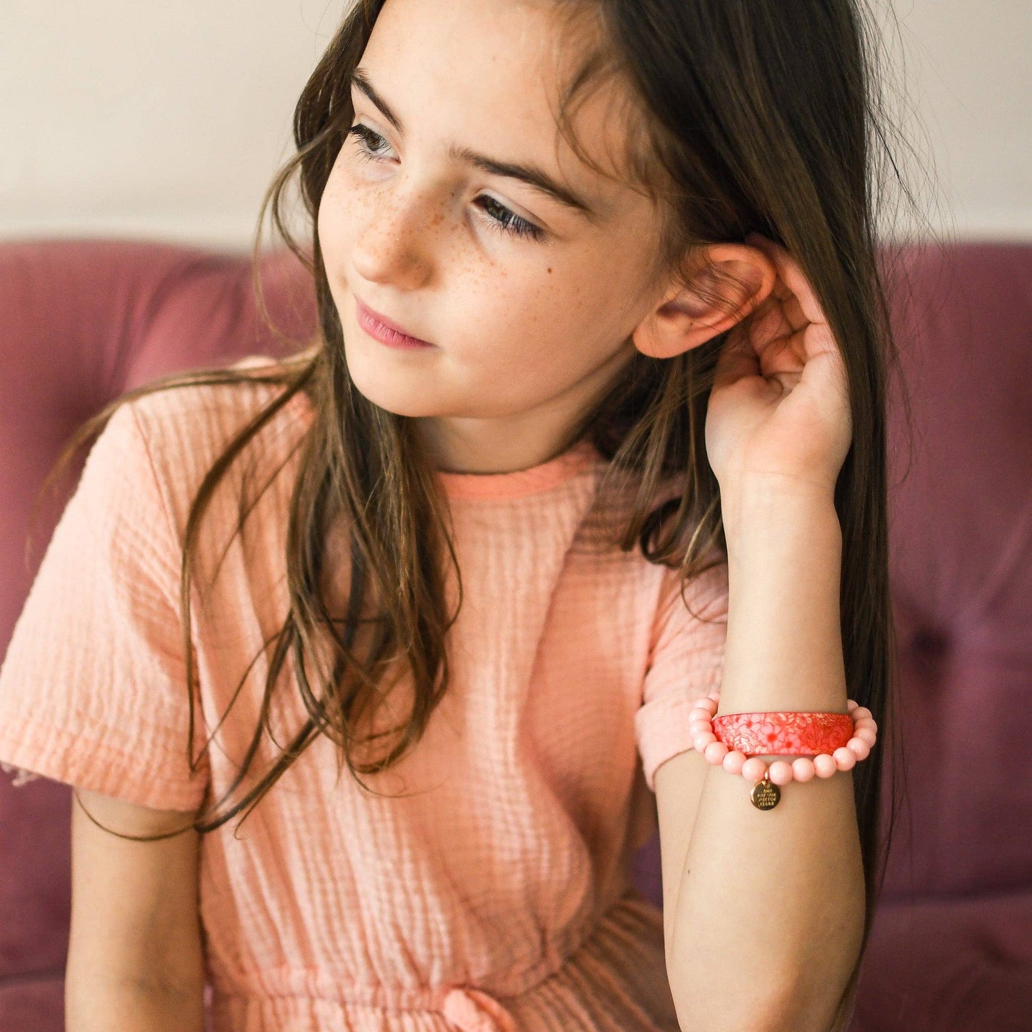 Pink Salt Riot - Beautiful Worthy & Loved Little Girl Pink Floral Wristband