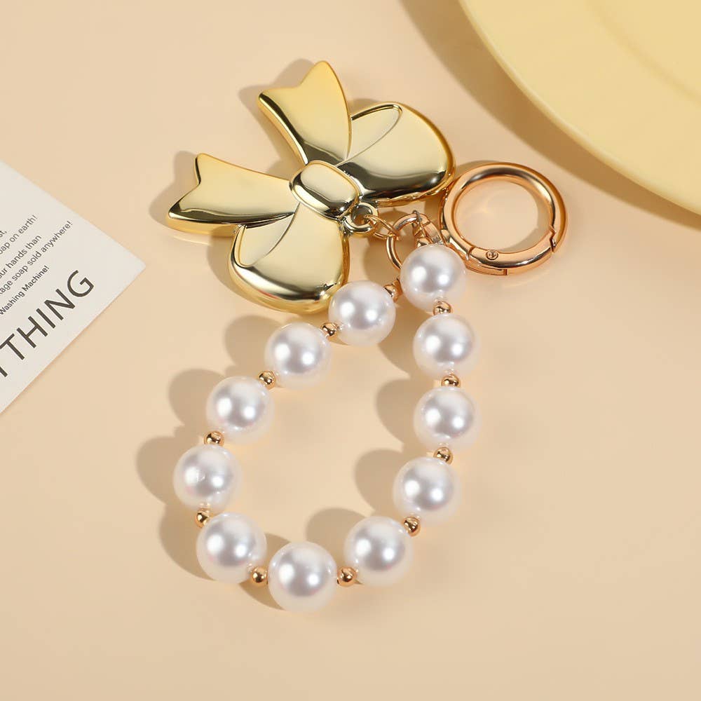 BAG CHARM-PEARL BOW KEYCHAIN BAG CHARM
