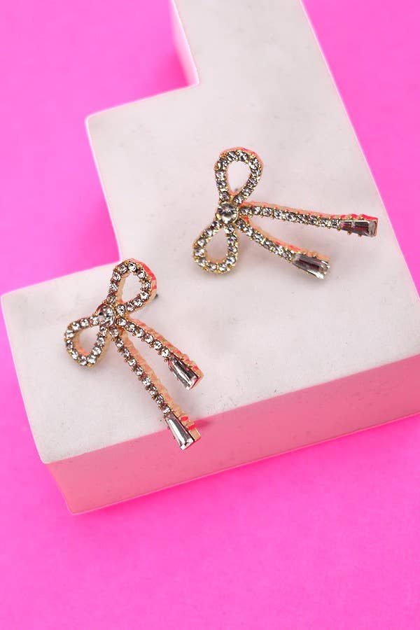 RHINESTONE BOW DROP EARRING