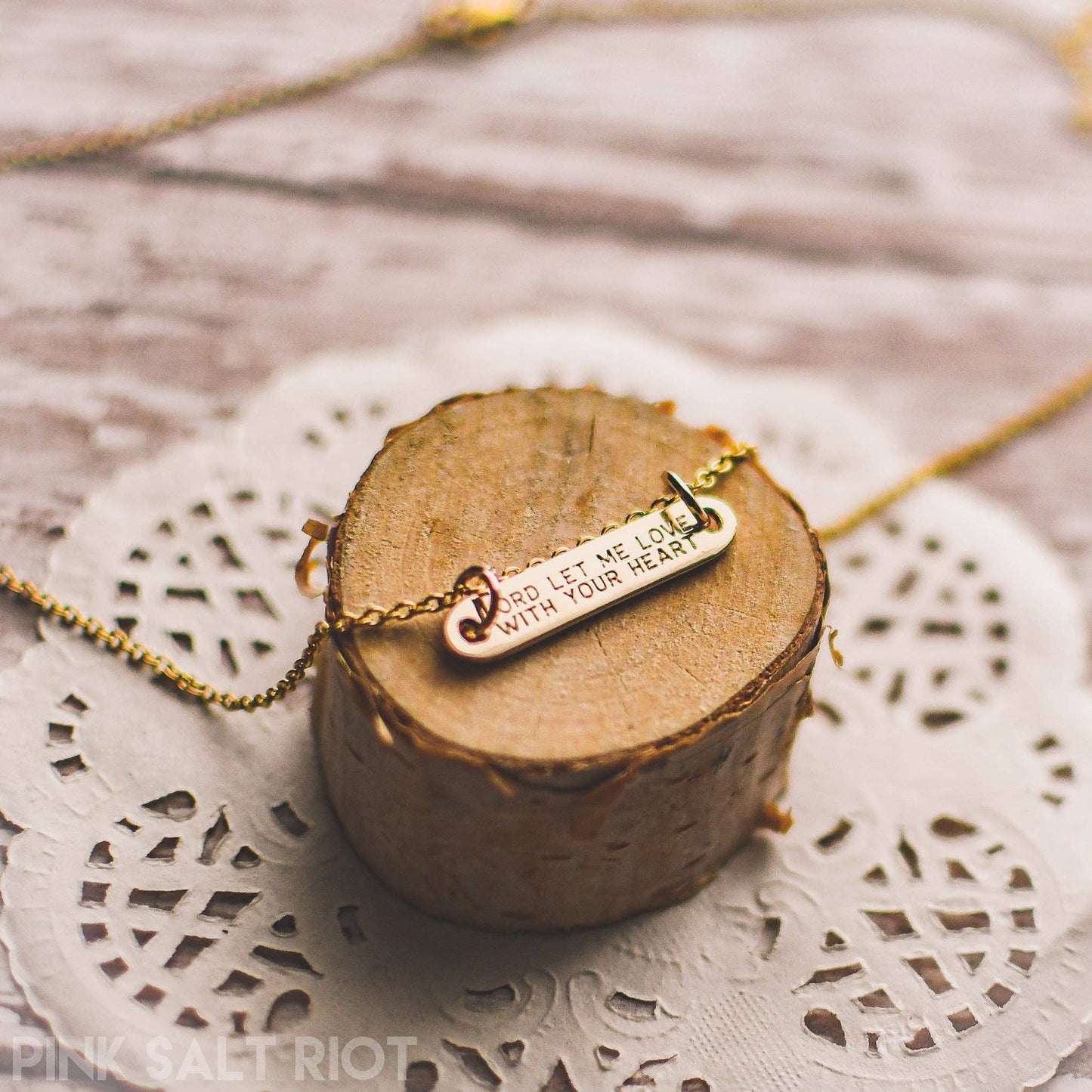 Pink Salt Riot - Love with God’s Heart Gold Bar Necklace
