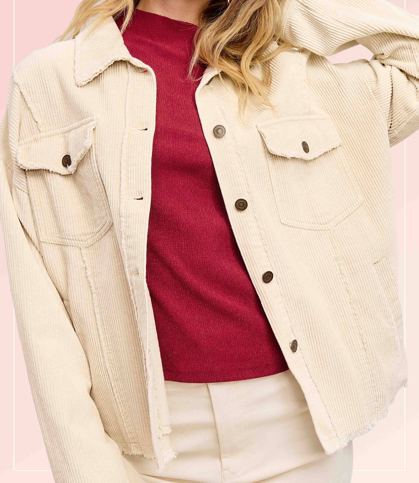 Washed Corduroy Oversized Button Down Jacket