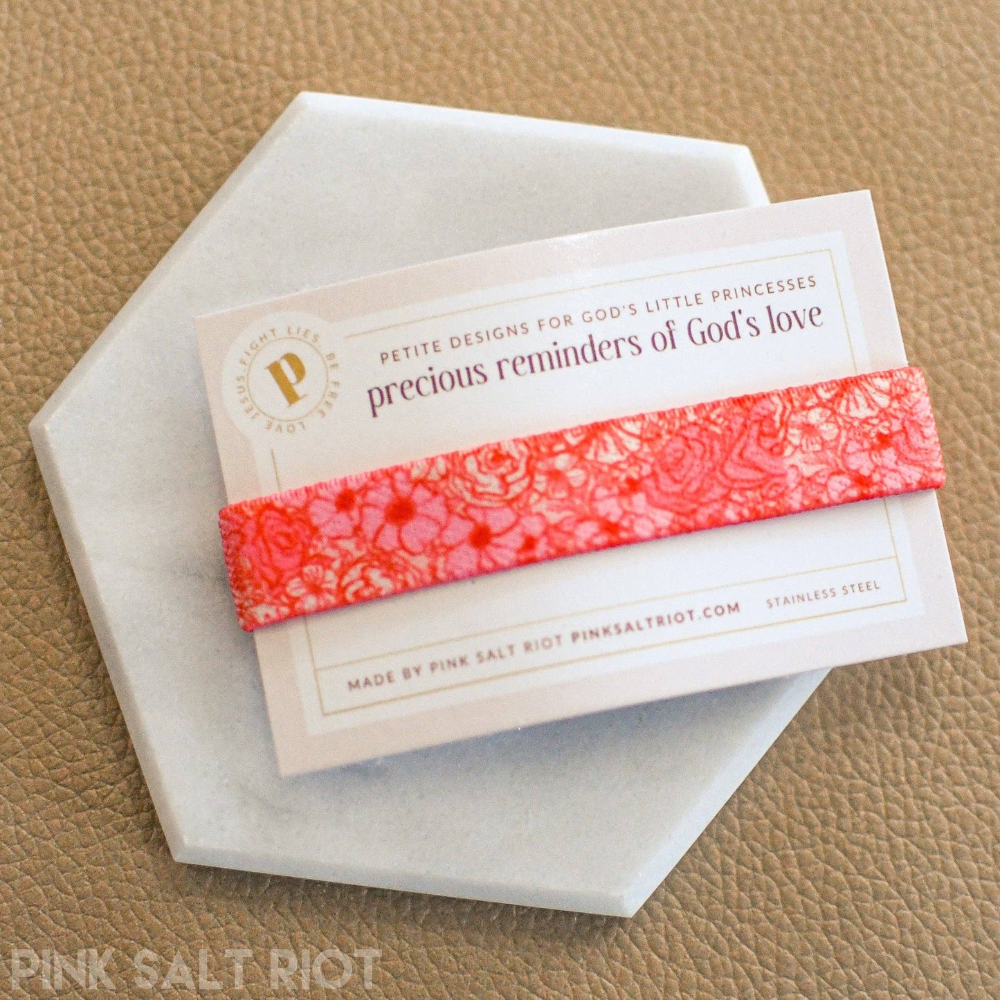 Pink Salt Riot - Beautiful Worthy & Loved Little Girl Pink Floral Wristband