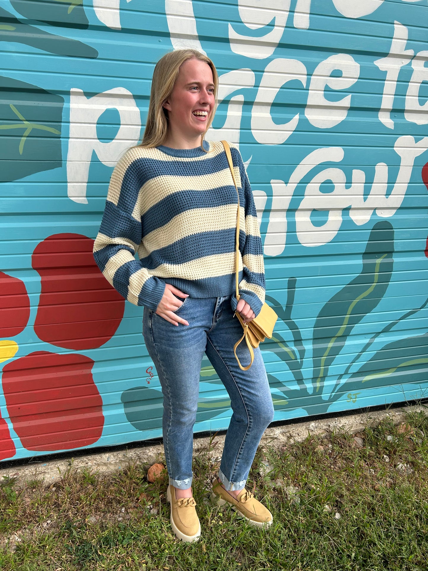 Loose Fit Striped Round Neck Long Sleeve Sweater