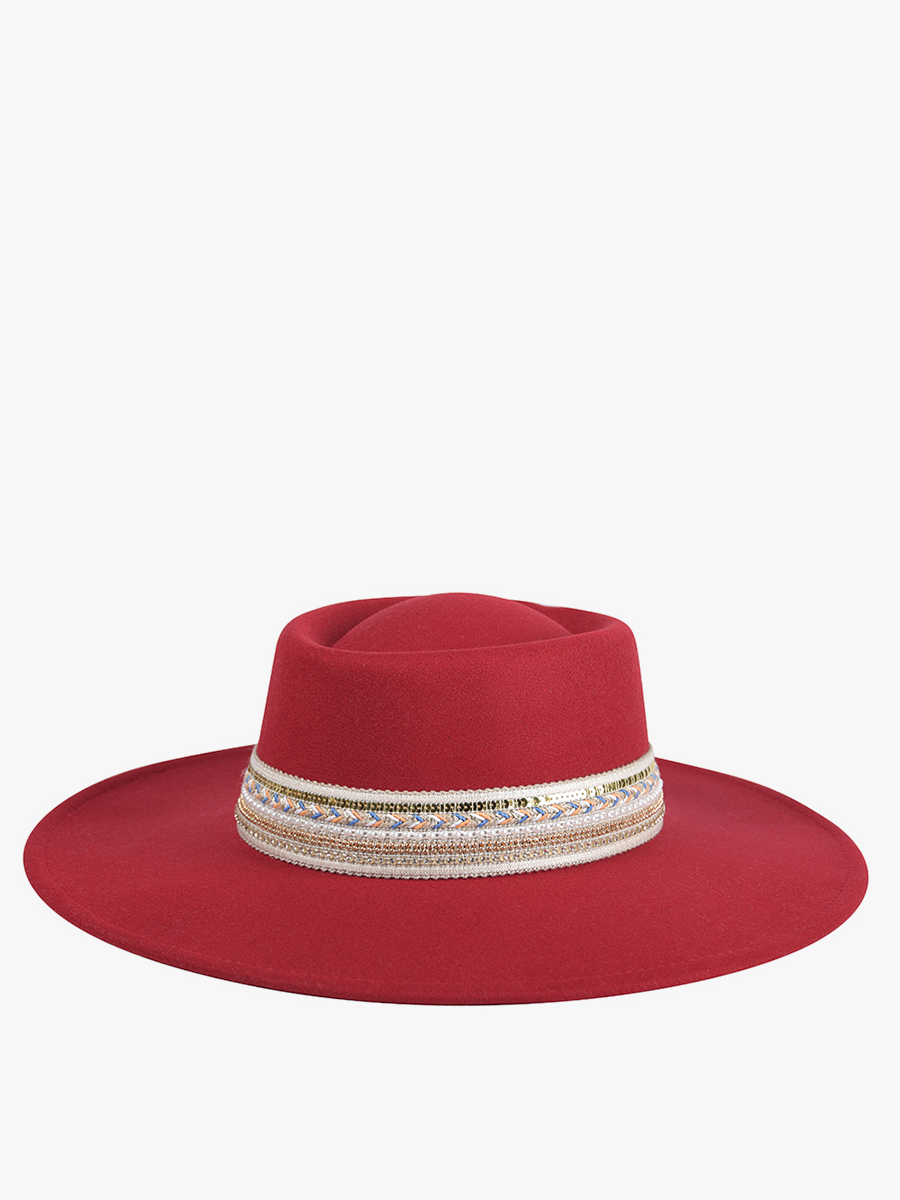 Multi Trim Wide Brim Fedora