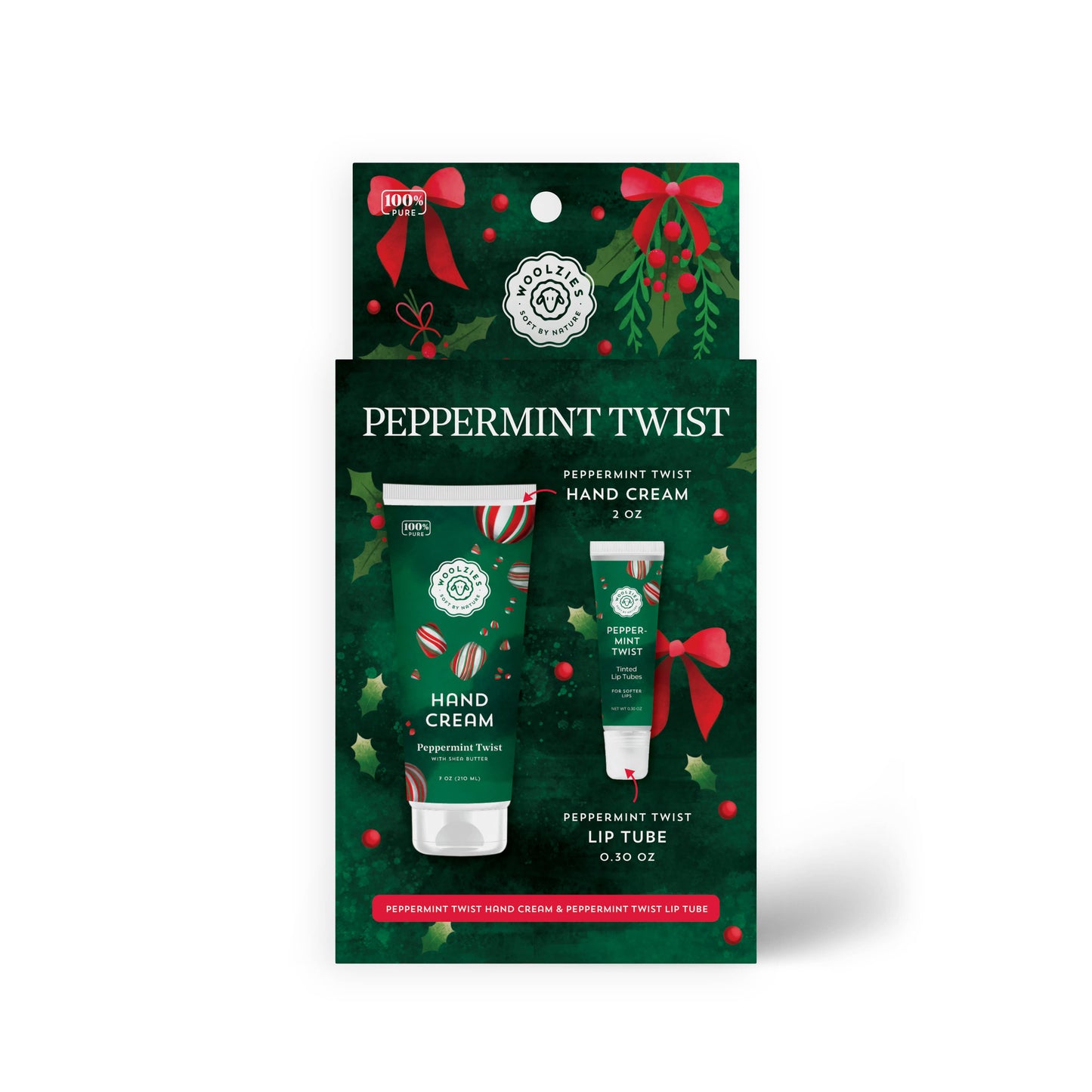 Woolzies - Peppermint Twist Hand Cream & Lip Mask Duo – Holiday Set