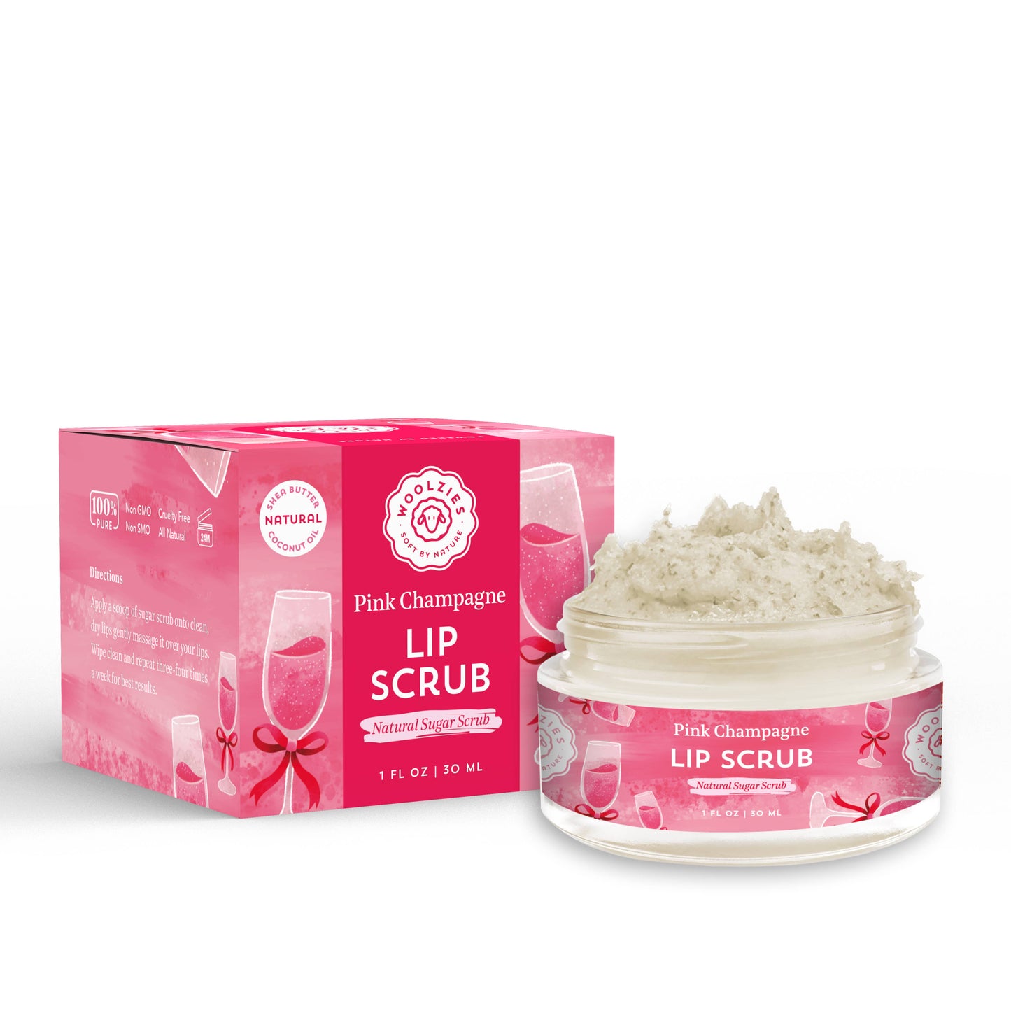 Woolzies - Pink Champagne Natural Sugar Lip Scrub
