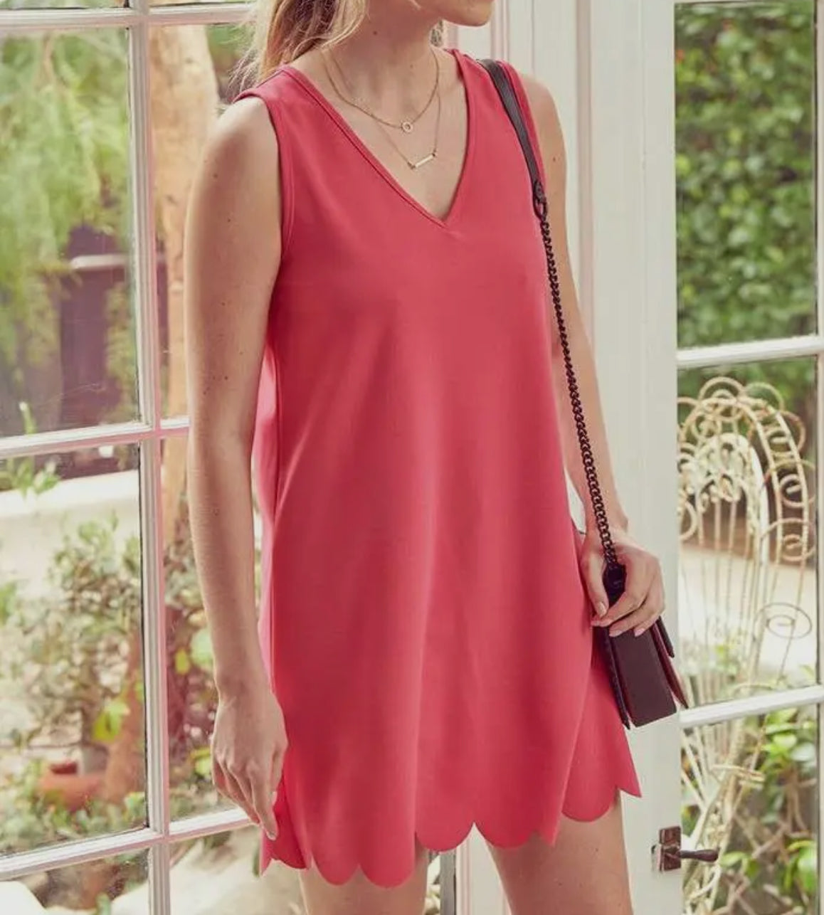 V-Neck Scalloped Hem Dress