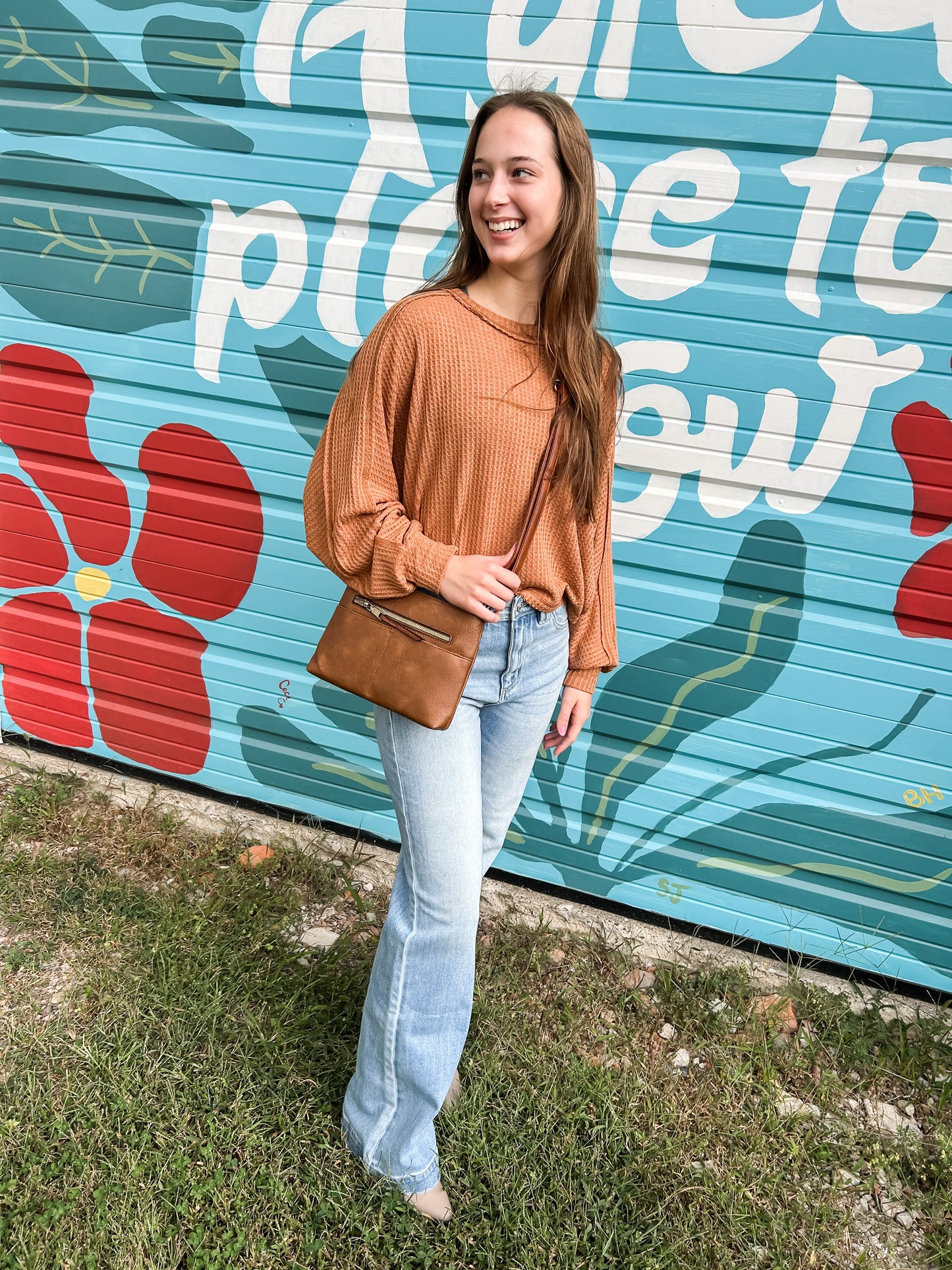 Waffle Fabric Loose Fit Long Sleeve Top