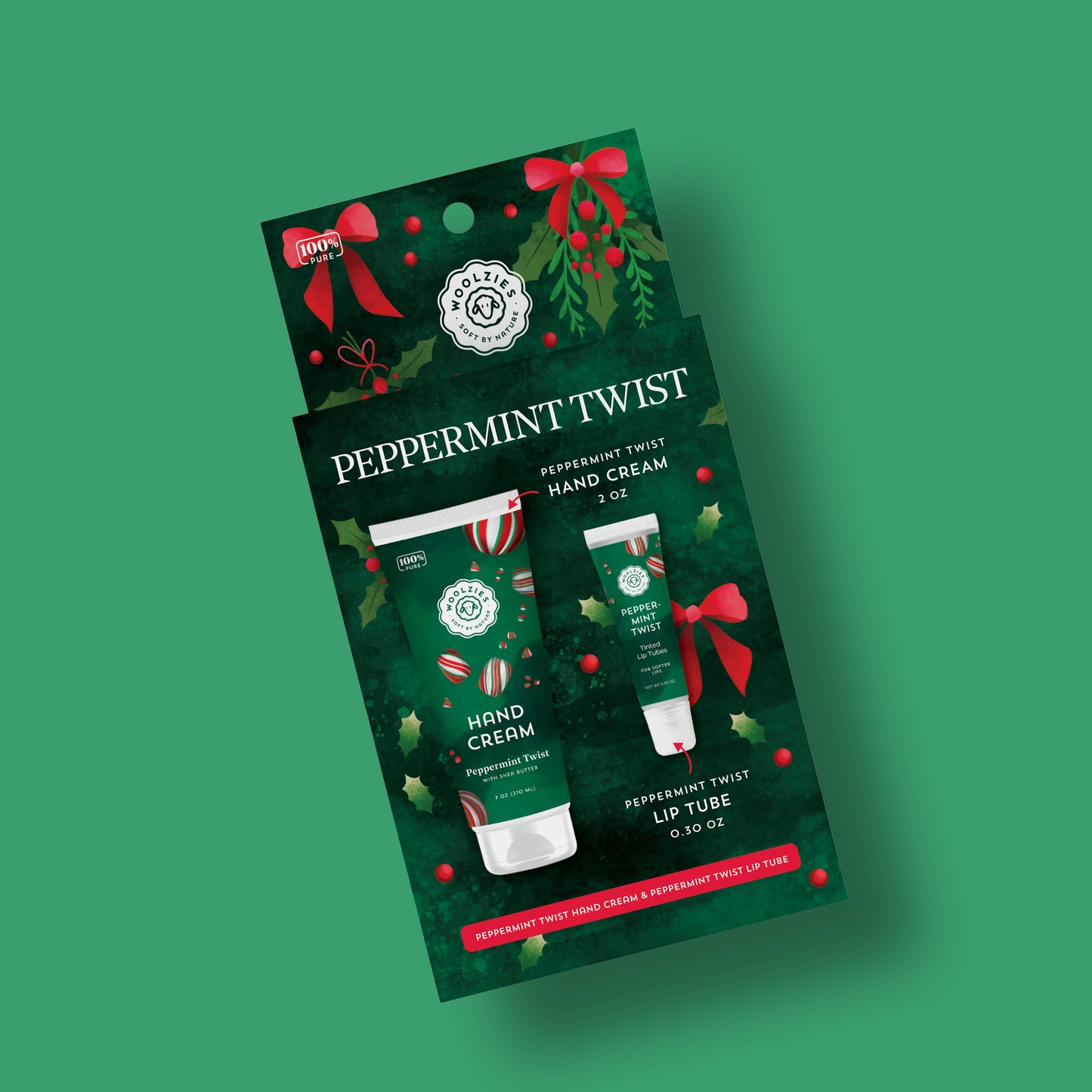Woolzies - Peppermint Twist Hand Cream & Lip Mask Duo – Holiday Set