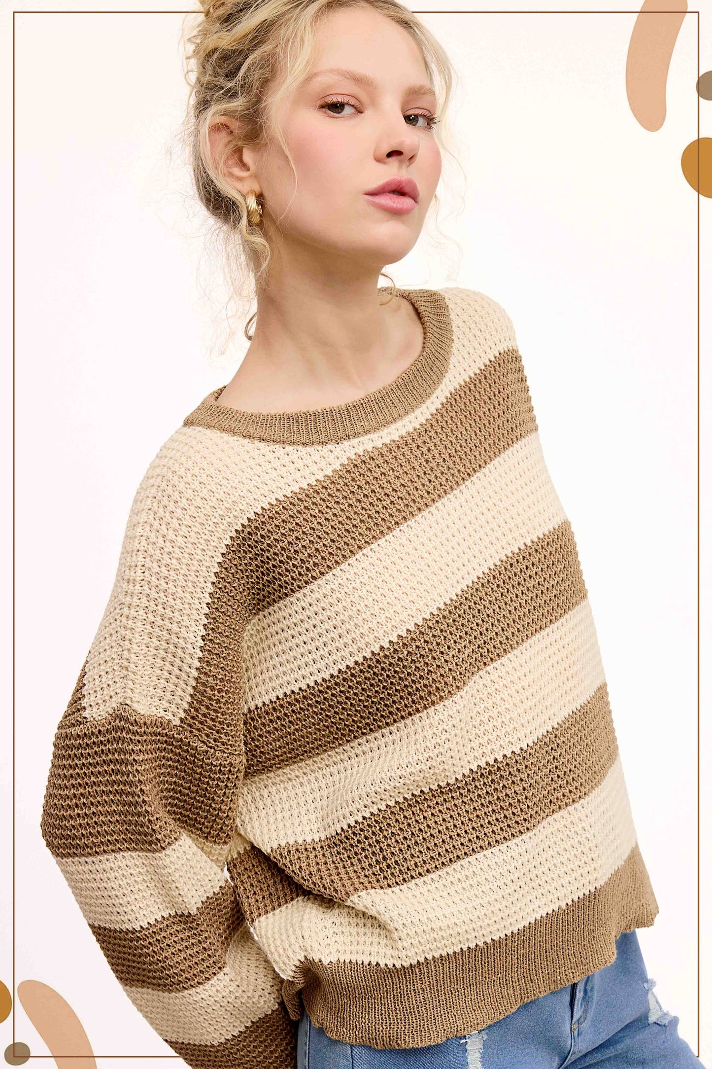 Loose Fit Striped Round Neck Long Sleeve Sweater